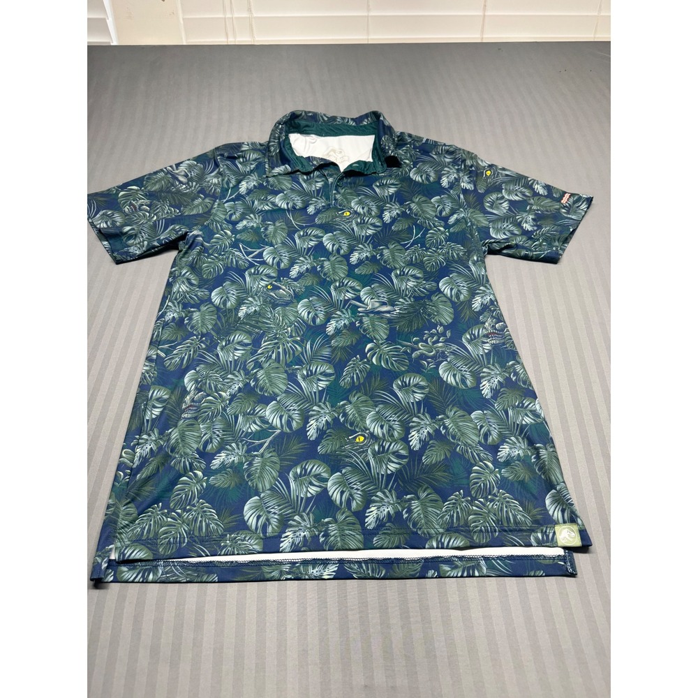 RSVLTS Jurassic Park Breakfast Balls Men Polo Shirt Green Tropical Dinosaur M